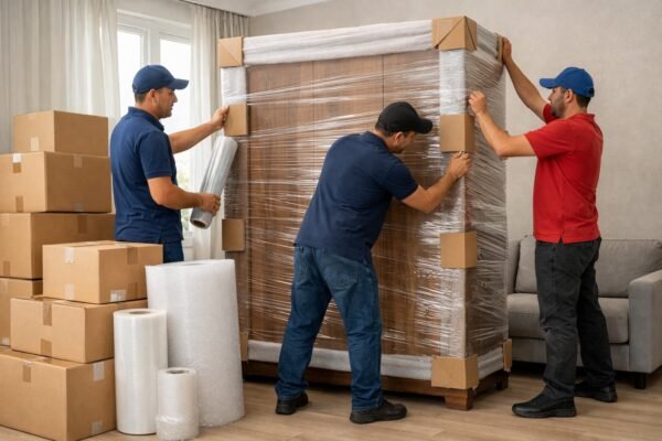 تغليف دولاب خشبي قبل نقل عفش الروضة