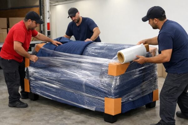 تغليف كنبة كبيرة قبل نقل عفش الرقة بالكويت